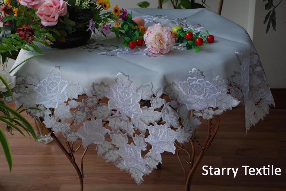 White embroidered tablecloth FH-009
